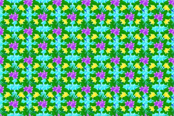 Nahtloses Muster Mit Dekorativen Sommerblumen Auf Blauem Hintergrund Aquarellraster Illustration — Stockfoto