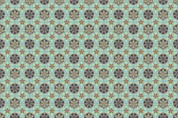 Geometric leaf ornament. Graphic modern pattern. Cute raster background. Seamless abstract floral pattern in yellow, blue and gray colors.