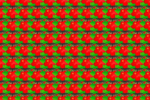 Naadloos Patroon Met Hibiscus Bloemen Geometrische Bladversiering Grafisch Modern Patroon — Stockfoto