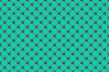 Mavi ve yeşil renklerde kusursuz çiçek deseni. Raster Kozmos çiçekleri kusursuz desen.