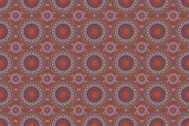 Raster marka bir süs. Damask pürüzsüz deseni pembe, kahverengi ve mor renklerde. El çizimi çizimi. Kumaş, duvar kağıdı, parmak izi, davetiye, ambalaj ve kitap kapakları için tasarım. Doğulu tarzı.