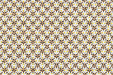 Raster grafik baskısı. Bej, sarı ve beyaz renklerde narin küçük çiçekler. Küçük çiçek desenli..