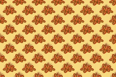 Çiçek arkaplan. Sarı, turuncu ve kahverengi renklerde, şirin Plumeria çiçekleriyle kusursuz raster deseni..