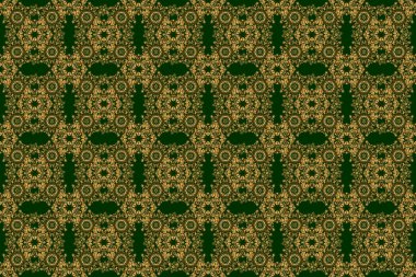 Klasik altın desenli, altın çiçekli süsleme brokar desenli, cam desenli, yeşil arka planda çiçeklerle süslenmiş altın metalli..