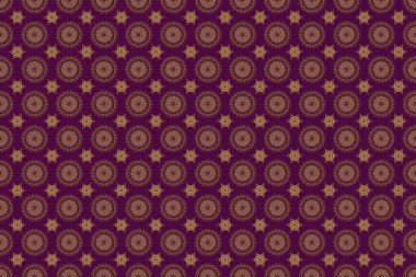 Soyut geometrik desen. Mor bir arka planda kusursuz desen. Altın arka plan. Altın doku. Kusursuz geometrik desen. Eşkenar dörtgen ve düğümlerle Geometrik arkaplan.