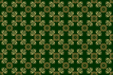 Raster Tasarımı Tebrik ya da İş Kartları, Davetiyeler ve Çerçeveler İçin Altın Elementler Yeşil Arkaplanda. Retro altın pürüzsüz desen. Viktorya Stili Süsleme İçin Klasik Altın Parşömenler