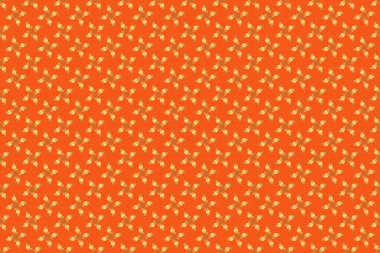 Turuncu bir zeminde altın dairesel mandala, yıldızlar ve kar taneleri ile geleneksel süs arkaplanının pürüzsüz deseni..