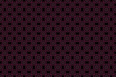 Retro dikişsiz antika şekilli akanthus. Raster illüstrasyonu. Dekoratif tasarım unsuru filigran hat sanatı. Mor ve turuncu klasik barok süsü..