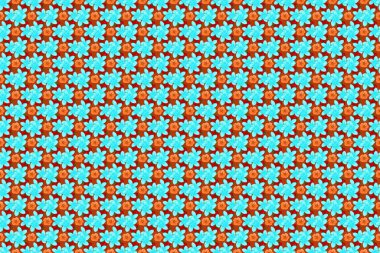 Dekoratif yaz tesisatçısı çiçekleriyle kusursuz desen mavi, turuncu ve kırmızı renkler, suluboya raster çizimi.