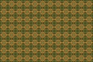 Yeşilde altın çiçeksiz desen. Doğu tarzında lüks bir süs. Davetiyeler için dekorasyon, tebrik kartları, etiketler, rozetler, etiketler. Altın şablonlar için Raster elementleri.