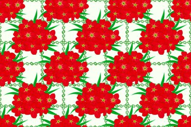 Bej arka planda çiçek motifleri olan soyut zerafet deseni. Dekoratif primula çiçekleri tekrar eden desenler. Raster illüstrasyonu.