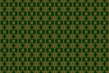 Geleneksel Noel renklerinde kusursuz desen. Dijital kağıt, tekstil baskısı, sayfa dolumu için kullanılabilir. Altın geometrik süslemeli soyut yeşil arkaplan.