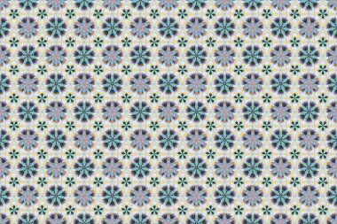 Raster dijital illüstrasyon ve doğal elementler. Çiçeklerle süslenmiş kusursuz bir çiçek arkaplanı. Çiçek kompozisyonu ve klasik tarzda renkli baskılar.