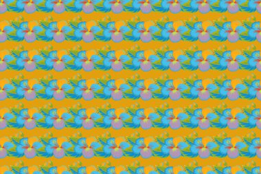 El çizimi eskiz. Suluboya boya etkisi, Raster çizimi. Hibiscus çiçekleri yeşil, menekşe ve sarı renklidir. Yeşil, menekşe ve sarı amber çiçekleri, yaprak ile izole çiçek.