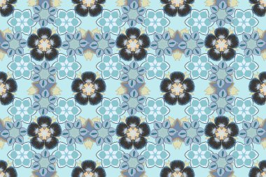 Soyut zarafet, pürüzsüz desen mavi, bej ve gri renkli çiçekler..