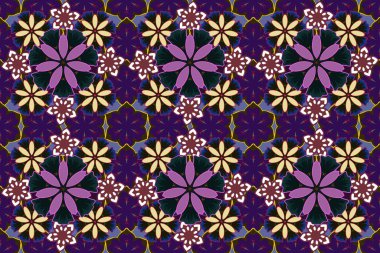 Zarif mavi, kahverengi ve gri süslemeli stilize yıldızlar, süslü arka planda filigran dekoru. Lüks raster dikişsiz desen, düğme desenli doku, eski tarz dekoratif elementler.