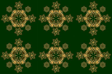Yeşil ve altın desenli. Zarif raster klasik kusursuz desen. Yeşil arkaplanda tekrarlayan elementlerle kusursuz soyut süs.