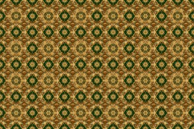 Altın elementli, pürüzsüz bir desen. Yeşil arkaplanda altın ızgara.