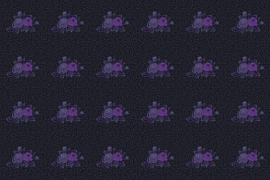 Pırasa grisi ve mor gül çiçekleriyle kusursuz desen.