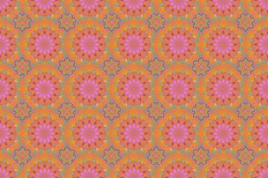 Kusursuz damaske deseni, kırmızı, pembe ve sarı klasik duvar kağıdı. Süslü sınır. Raster pürüzsüz desen.