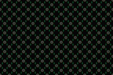 Geometrik tekrarlayan desen, kahverengi, pembe ve yeşil renkte altıgen şekilli siyah arkaplan. Raster illüstrasyonu.