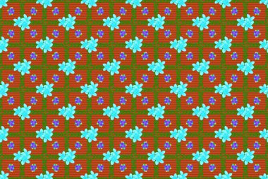 1950-1960 motifleri. Plumeria çiçekli ipek eşarp yeşil, turuncu ve mavi renklerde. Retro tekstil tasarım koleksiyonu. Çiçek desenli, pürüzsüz raster desenli. Sonbahar renkleri.