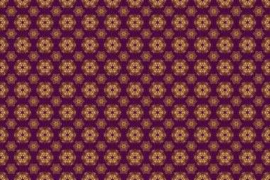 Mor bir zeminde kusursuz altın elementler. Mor arka planda altın parıltılı süsler ve parlak ışıklar. Kutlama kartları için dekor seti.