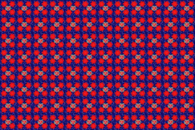 Çiçek izi. Yırtık pırtık güller ve yeşil yapraklar. Mavi bir arka planda modern bir çiçek deseni var..