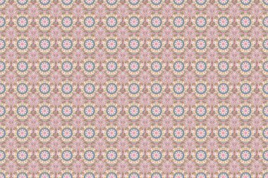 Raster illustration. Damask seamless floral background pattern in pink, gray and beige colors.