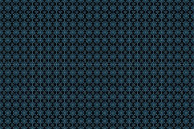 Kusursuz desen. Süslü sınır. Kusursuz kumaş deseni, klasik duvar kağıdı, siyah arka planda mavi..