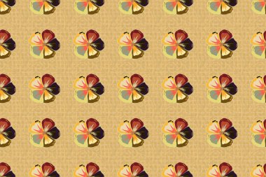 Sarı, bej ve turuncu renklerde dekoratif kozmos çiçekleri olan etnik, pürüzsüz desenler. Raster illüstrasyonu.