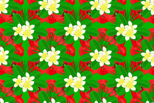 Floral pattern. Abstract raster flowers on a green background. Multicolor flower pattern with many cute flowers.