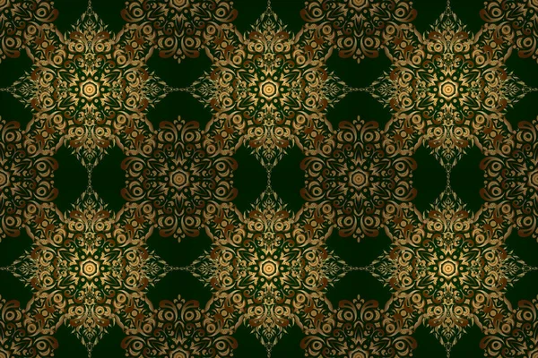 Gold Tiles Floral Motif Islamic Raster Design Golden Vintage Textile — Stock Photo, Image