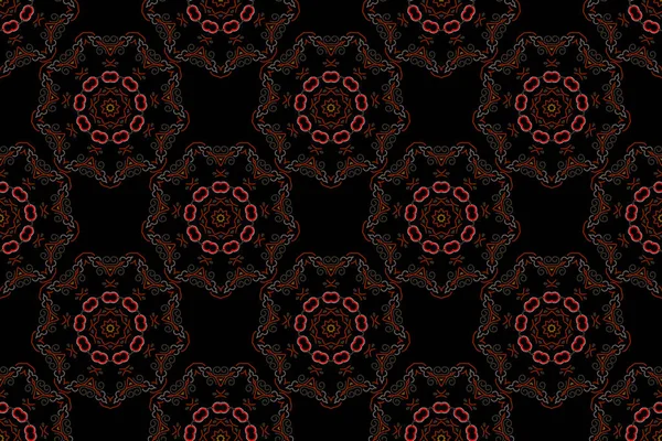 Elegantes Rotes Und Braunes Nahtloses Muster Mit Floralen Und Mandala — Stockfoto