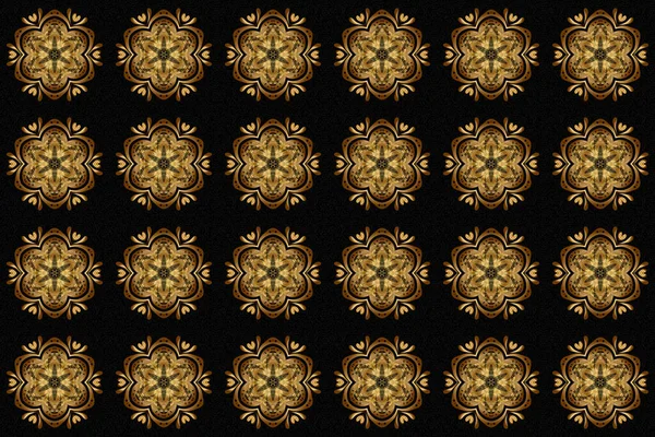 Raster Mandala Gold Ornament Pattern Black Background — Stock Photo, Image