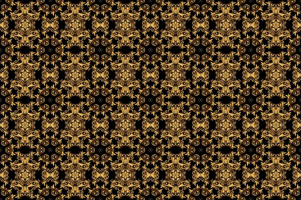 Бесшовная Цветочная Мозаика Золотом Черном Цветах Винтажное Дамасское Украшение — стоковое фото