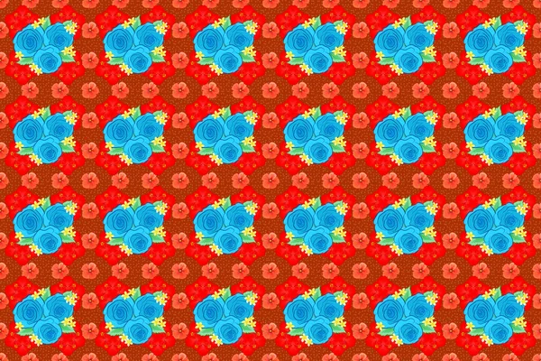 Orange Blau Und Rot Florales Nahtloses Muster — Stockfoto