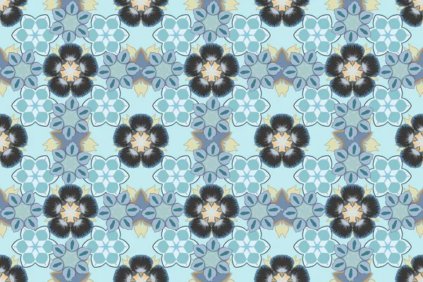 Abstrakcyjny Elegancki Raster Bezszwowy Wzór Kwiatami Kolorach Niebieskim Beżowym Szarym — Zdjęcie stockowe