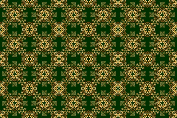 緑の背景に伝統的な古典的なラスター装飾 アラベスクと花の要素と東洋の黄金のシームレスなパターン — ストック写真