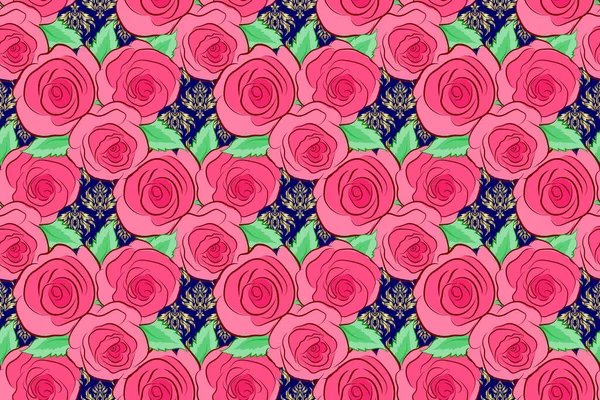 Fundo Floral Padrão Raster Sem Costura Cores Azul Rosa Vermelho — Fotografia de Stock