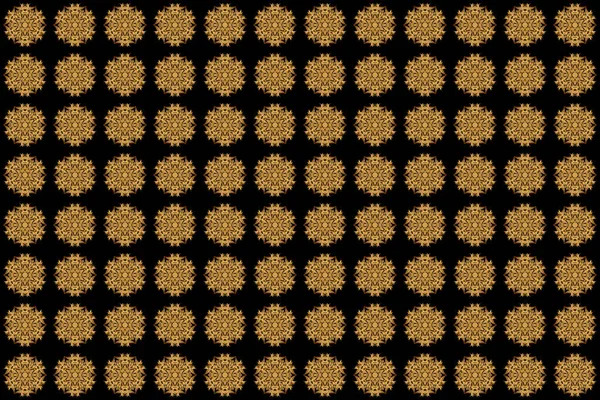 Raster architectural muslim texture design. Can be used for brochures invitations, persian motif. Islamic gold mandala round ornament on black background.