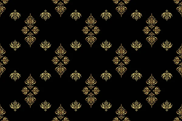 Luxurious Seamless Pattern Golden Ornament Stylized Waves Black Background Raster — Stock Photo, Image