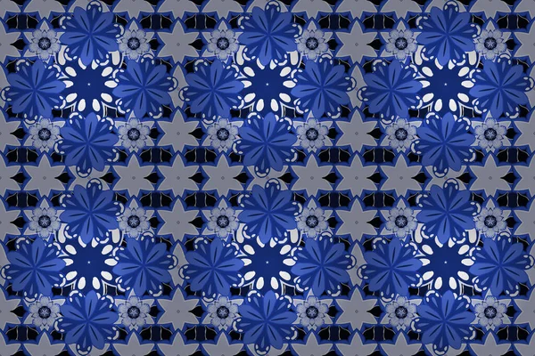 Luxury ornament for wallpaper, invitation, wrapping or textile. Royal blue and white seamless pattern. Raster illustration.