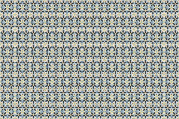 Raster Naadloos Bloemenpatroon Met Bloemen Bladeren Gele Bruine Blauwe Kleuren — Stockfoto