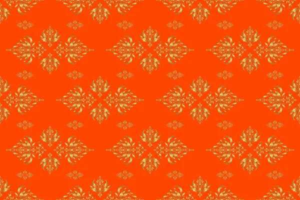 Nahtloses Muster Aus Rastergoldenen Elementen Auf Orangefarbenem Hintergrund — Stockfoto