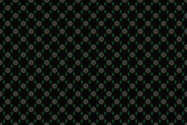 Geometric repeating seamless pattern with hexagon shapes in brown, pink and green gradient on a black background. Raster illustration.