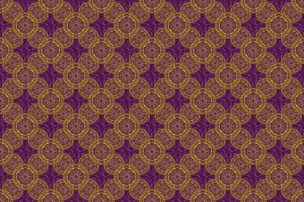 紫色の背景に金色の要素を持つ抽象的な古典的なシームレスなパターン ヴィンテージ花ラスター装飾 — ストック写真