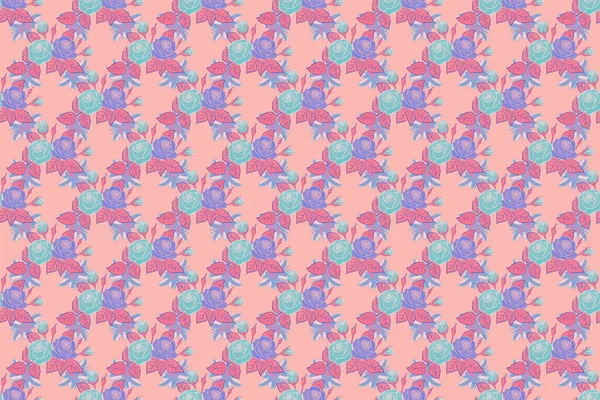 Seamless Background Pattern Stylized Rose Flowers Green Leaves Pink Beige — Stock Photo, Image