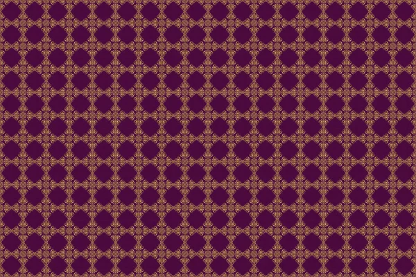 幾何学的な繰り返し黄金の要素を持つラスター装飾 紫色の背景にシームレス抽象的な現代的なパターン 紫と金色のシームレスなパターン — ストック写真