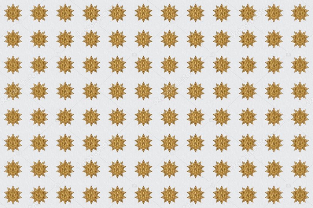 Raster illustration. Islam, Arabic, Indian, turkish, pakistan, chinese, ottoman motifs. Abstract Mandala. Vintage decorative elements. Oriental golden pattern on gray background.